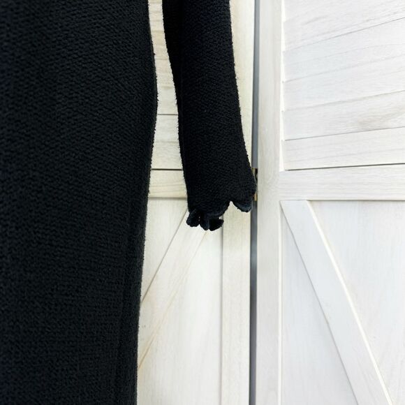 Vivian Chan Shaw Scallop Hem Duster Cardigan Sweater Black Large Open - Picture 7 of 13